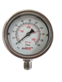 MILLIBAR PRESSURE GAUGE 200BAR 2000MMWC DIAL 4” BOTTOM CONNECTION 1/2BSP